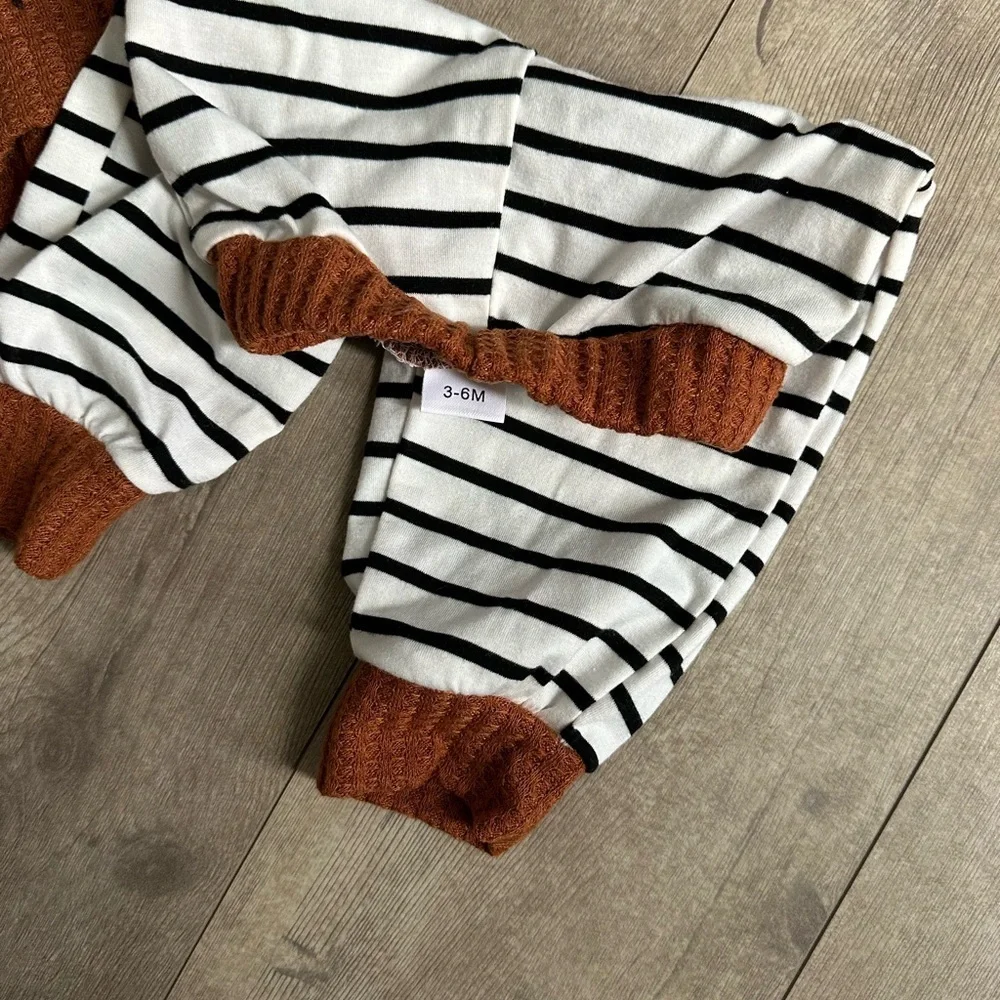 Boutique Baby Boy Thermal Bear Long Sleeve & Matching Striped Jogger Pants 3-6M
